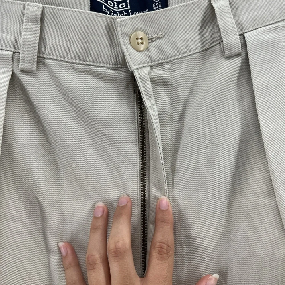 Vintage Polo Ralph Lauren Tyler Shorts Mens 35 Pleated Chino Twill 90s Khaki USA